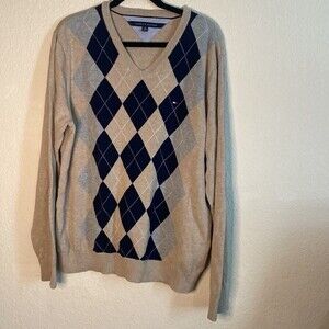 Tommy Hilfiger argyle mens grandpa sweater XL plaid diamond preppy golf classic